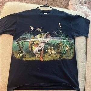 Vintage 90's All Over Print Bass Fishing T-Shirt Sz L RARE AOP SOLD